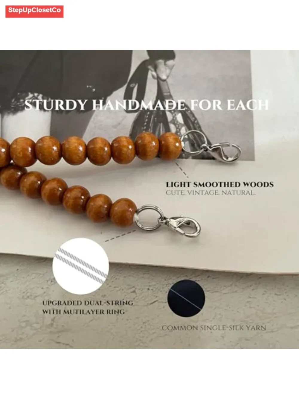 3 Pack Wood Bead Eyeglass Chains for Women, Neck Holder, Vintage Stylish